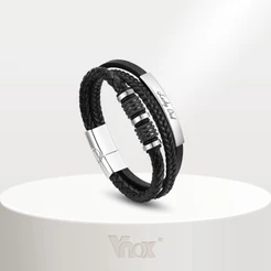 Vnox Fashion Pulseira Personalizada Para Homens , De Couro De PU Gravado Sem Aço Inoxidável Jóias