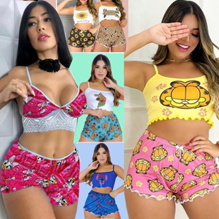 Pijama Baby Doll Alçinha Verão Cropped Luxo Personagens