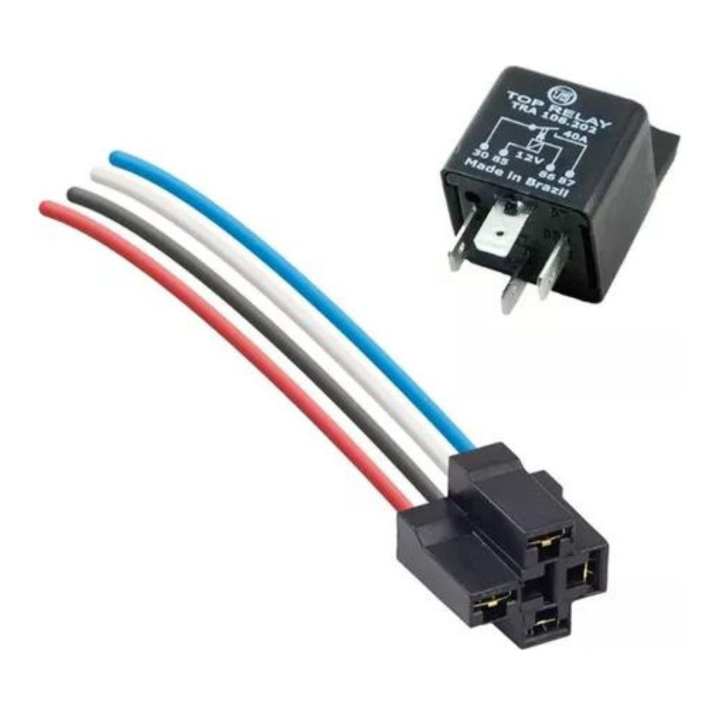 Rele Auxiliar Para Automotivo 4 Pinos 12v 40a Com Plug Conector em Oferta na Shopee