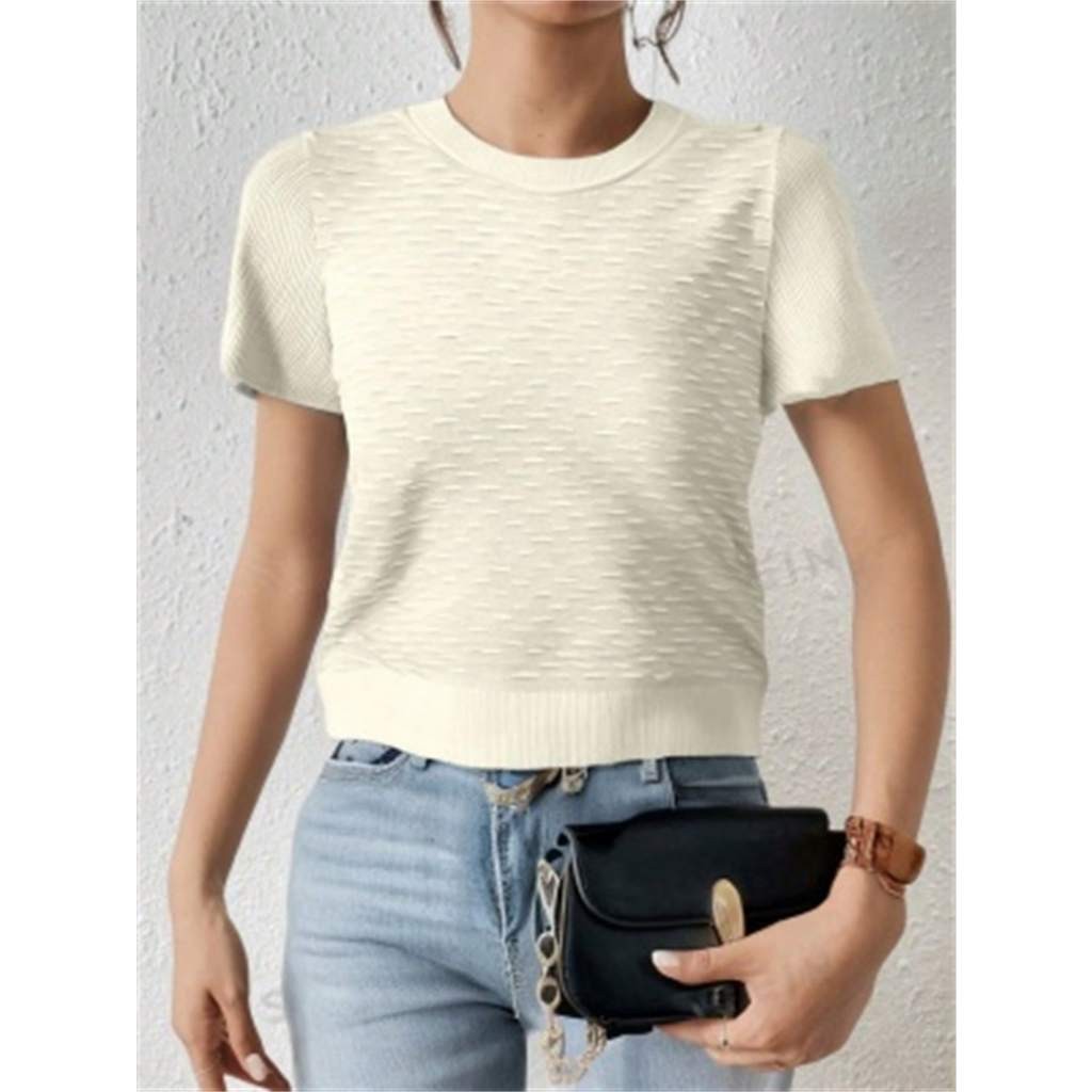 Liu Fashion Blusa Manga Curta Elegante Impressão Listrada Detalhes Camisa Canelada Tecido Frio Esfriar Casual Gol