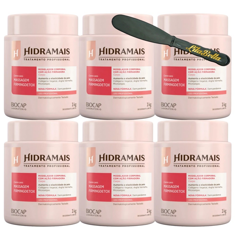 6UN Creme Para Massagem Firming Detox 1KG Hidramais+Espátula