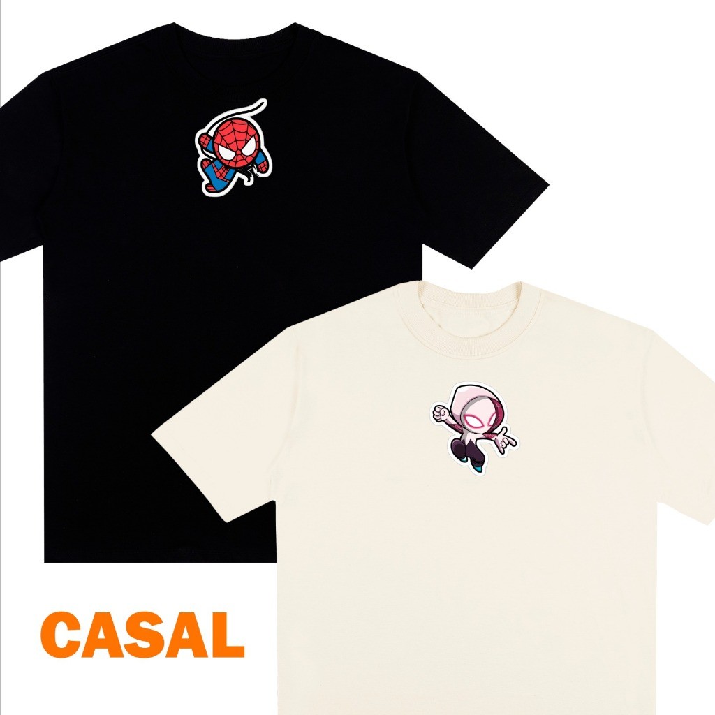 Camiseta Kit Casal Camisetas Aranha Kit 2 Peças 100% Algodão Moda Street Masculina e Feminina