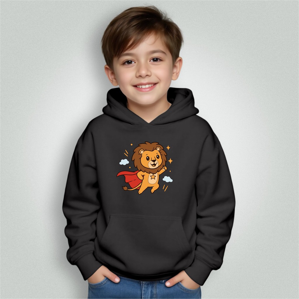 Moletom Infantil Bolso Canguru Com Capuz Menino Menina Leão Heroi Desenho Escola Envio Imediato