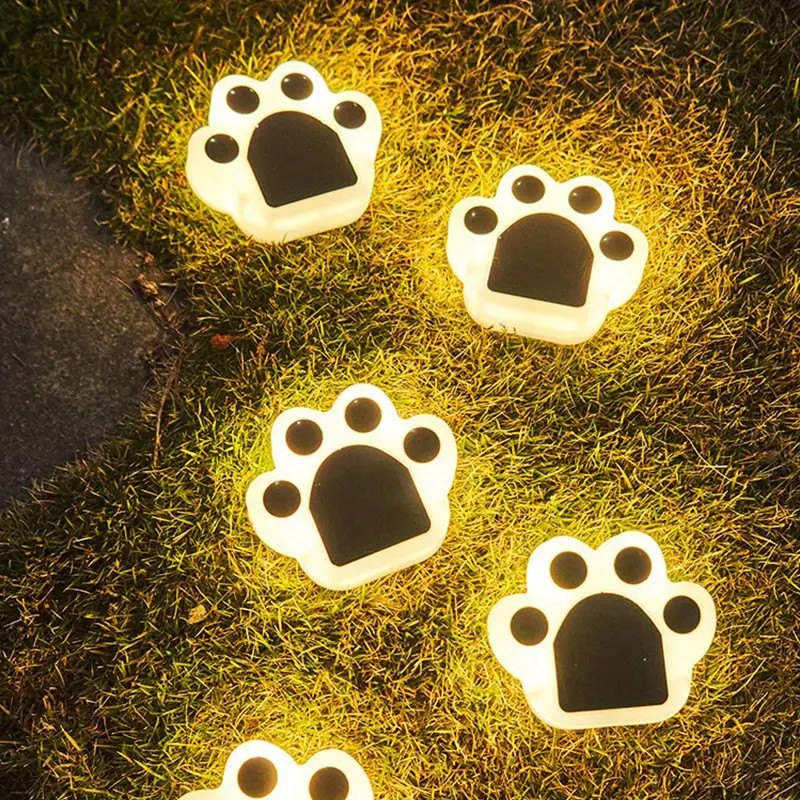 Luminária De Gramado Solar Em Forma De Patinha Fofa Luzes De Solo Carregamento Solar Para Jardim