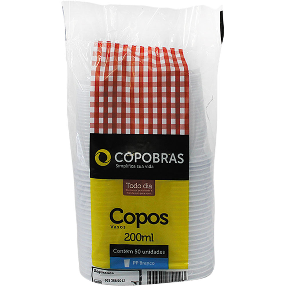 Conjunto 50 Copos Descartáveis 200ml Copobras Branco - Home & Living