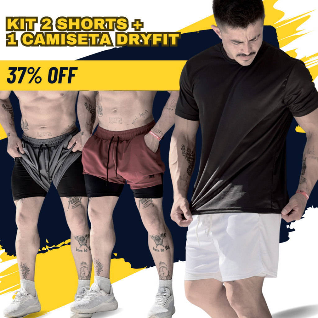 Kit com 2 Shorts de Compressão + 1 Camiseta Dry - Ideal para Treino e Corrida