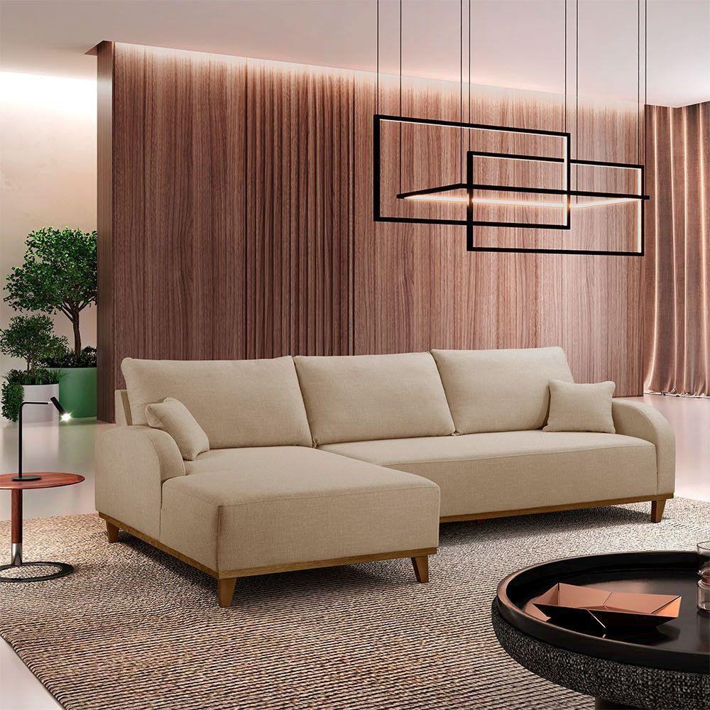 Sofá Albano Linho 300cm Chaise Lado Esquerdo Meu Sofá Online A226 Linho Bege