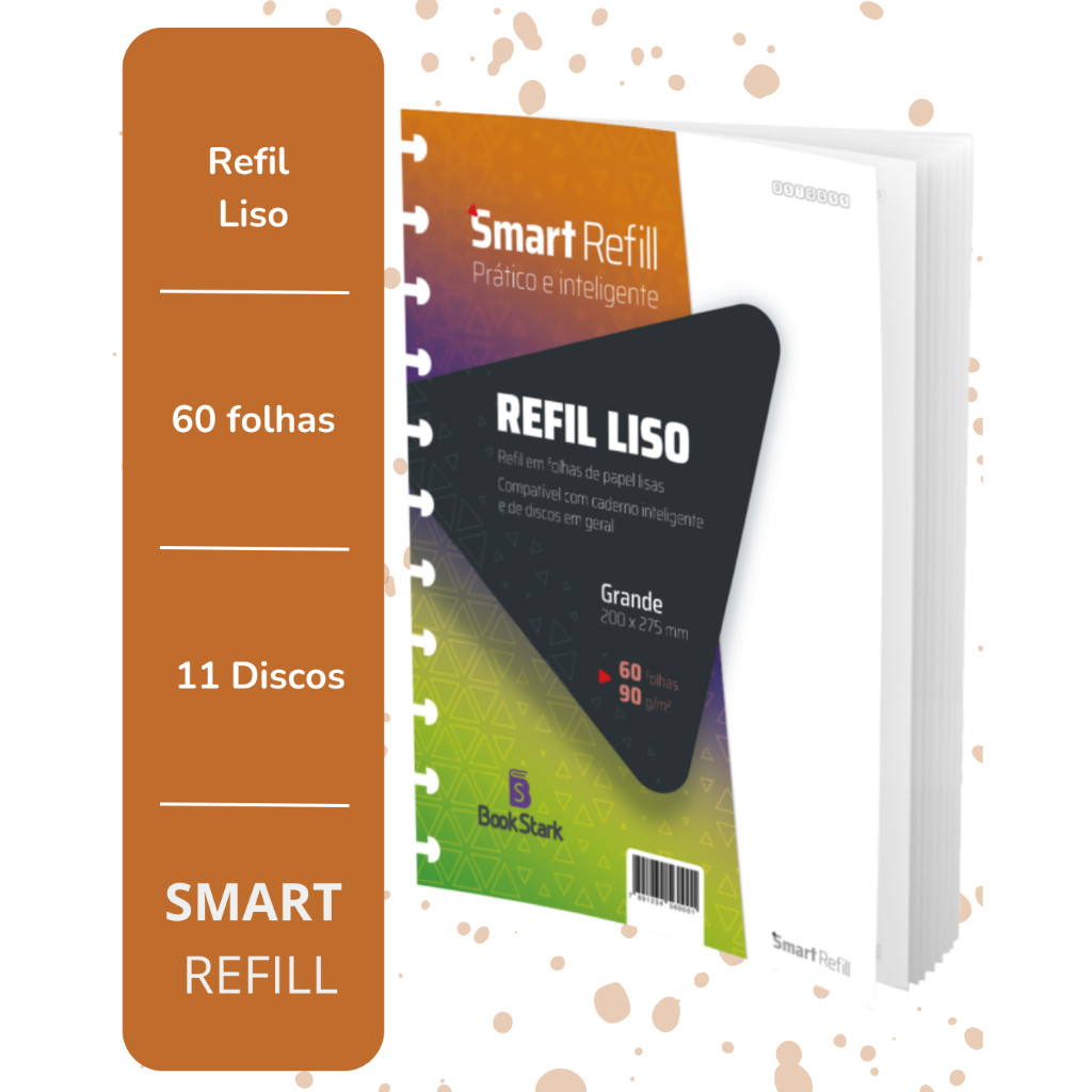 Refil Liso Para Caderno Inteligente 60 Folhas Grandes 200 x 275mm - 11Discos