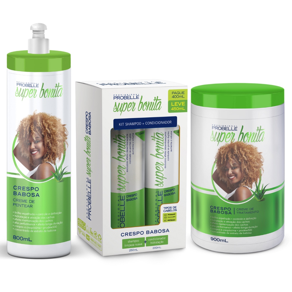 Probelle - Kit Super Poderosa - Shampoo + Condicionador + Hidratação + Pentear. em Oferta na Shopee
