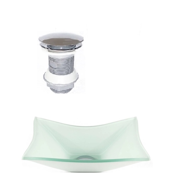 CUBA DE VIDRO RETANGULAR 39CM BRANCA + VALVULA CLICK
