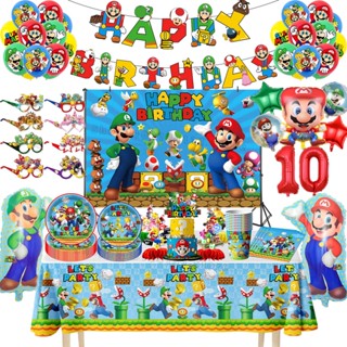 Coleção Super Mario Bros De Materiais Para Festa De Aniversário Infantil Decoração De Personagens De Jogo Placa De Jantar Banner Gift Bag Cake Topper Conjunto De Balões Digitais Cena Do Quarto De Bricolage