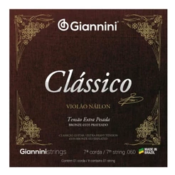 Kit 3 Encordoamentos Violão Nylon Giannini Clássico GENWXPA-7º Corda Bronze Extra Pesado