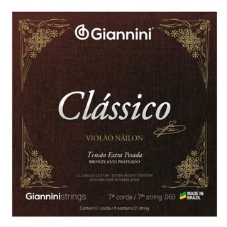 Kit 5 Cordas Violão Nylon Giannini Clássico GENWXPA-7°Corda Bronze Extra Pesado ( 7° corda única )