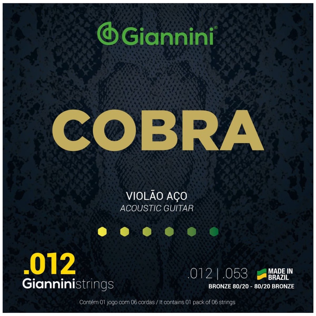 Encordoamento Violão Giannini Aço Cobra Bronze CA82L 80/20 0.012"