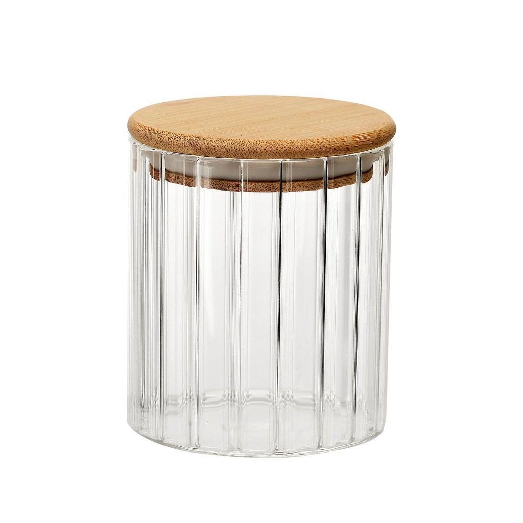 Porta Mantimento Pote Hermético Canelado 500 ml de Vidro Transparente com Tampa de Bambu Cozinha