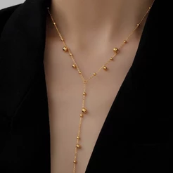 Vnox Bead Chain Colar Longo De Corrente Para Mulheres , 18K Gold Elo De Aço Inoxidável , Fahion Ins Jewelry