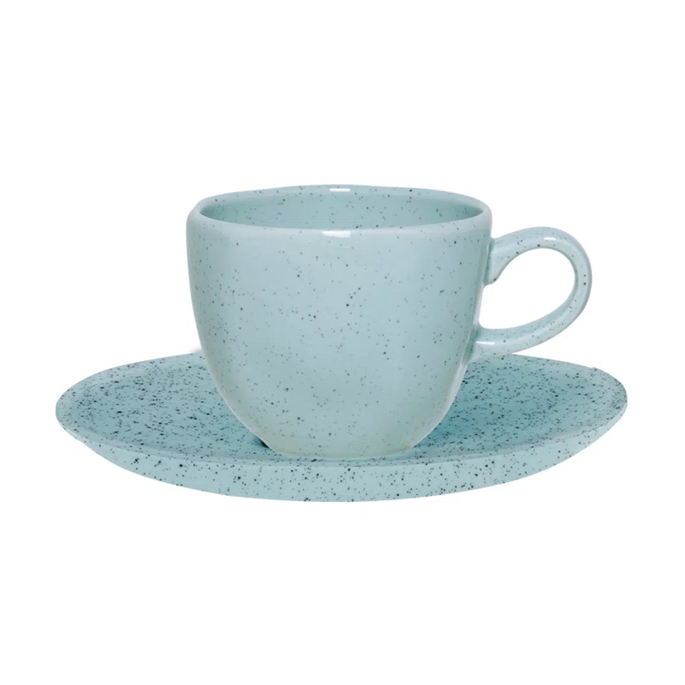 Xícara Chá Com Pires 220ml Ryo Blue Bay Azul Claro Oxford Porcelanas Elegantes para Chá e Café