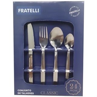 Jogo Kit Talheres Inox 24 Peças Garfo Faca Colheres - Clássicos