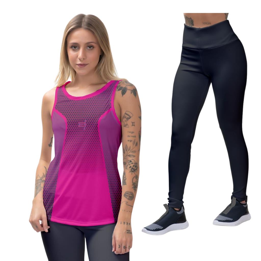 Kit Calca Legging Feminina Camisa Regata treino Musculação Academia Pilates Dry Protecão UV 50