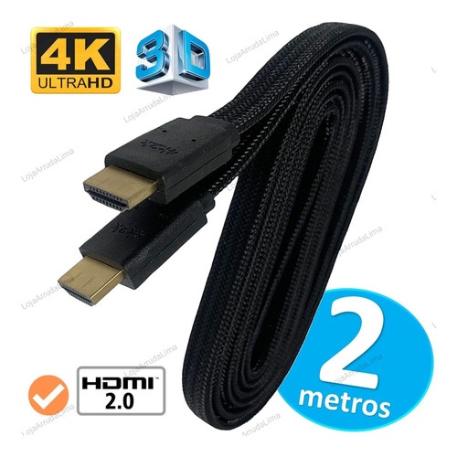 Cabo Hdmi Gold 2 Metros Versão 2.0 4k 3d Flat Tv Monitor Video Game Nfe