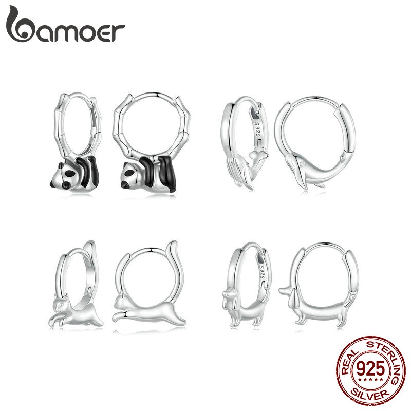 Bamoer 925 Sterling Sliver Earrings Fivelas Design Animal Panda Whale Kitten Dachshund Coleção Jóias Presentes Para Mulheres em Oferta na Shopee