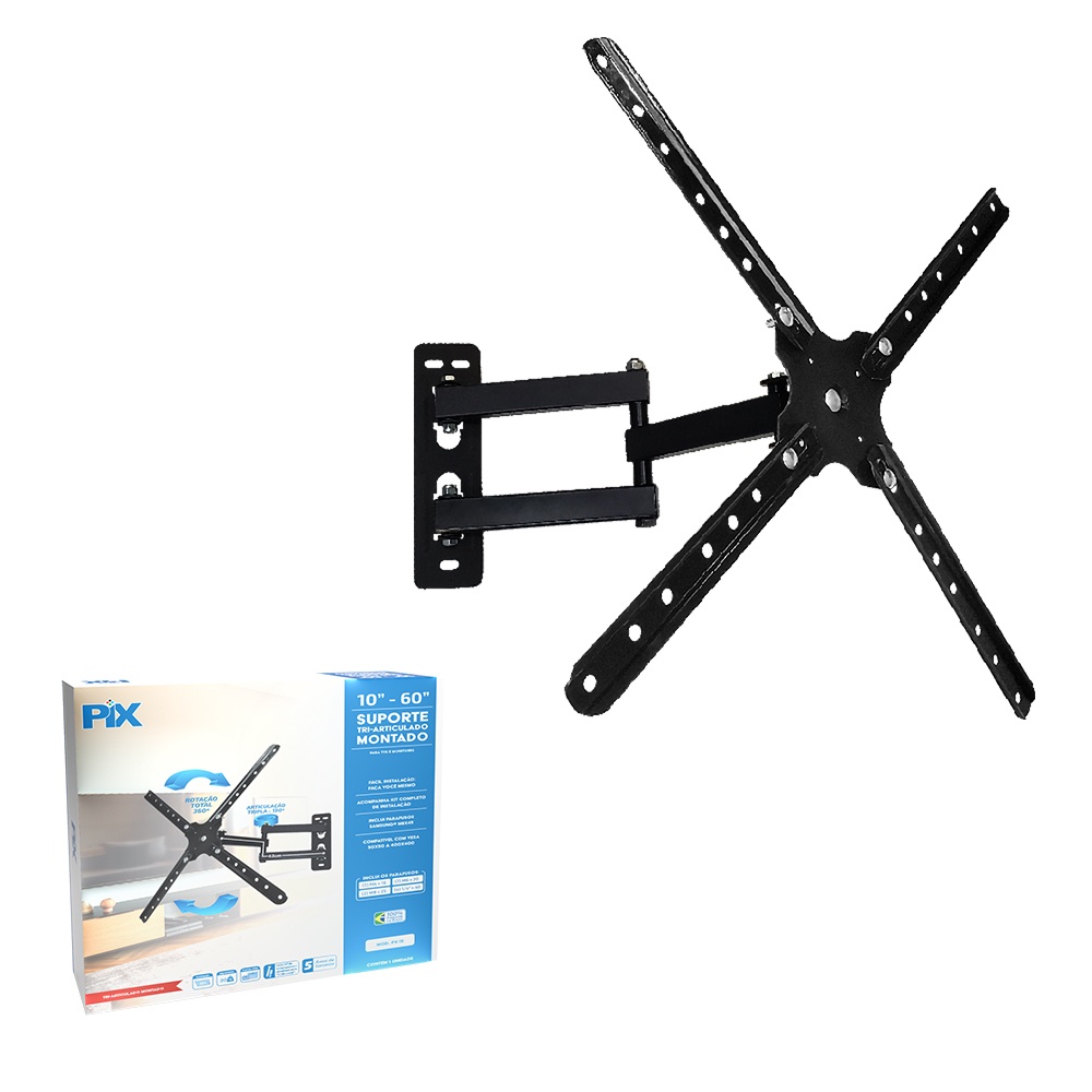 SUPORTE PARA TV E MONITOR - 3 ARTICULAÇÕES - DE 10 A 60 POLEGADAS - PIX