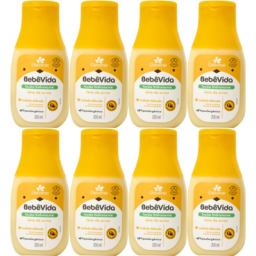 8UN Loção Hidratante Bebe Vida Leite de Arroz 200ml Davene