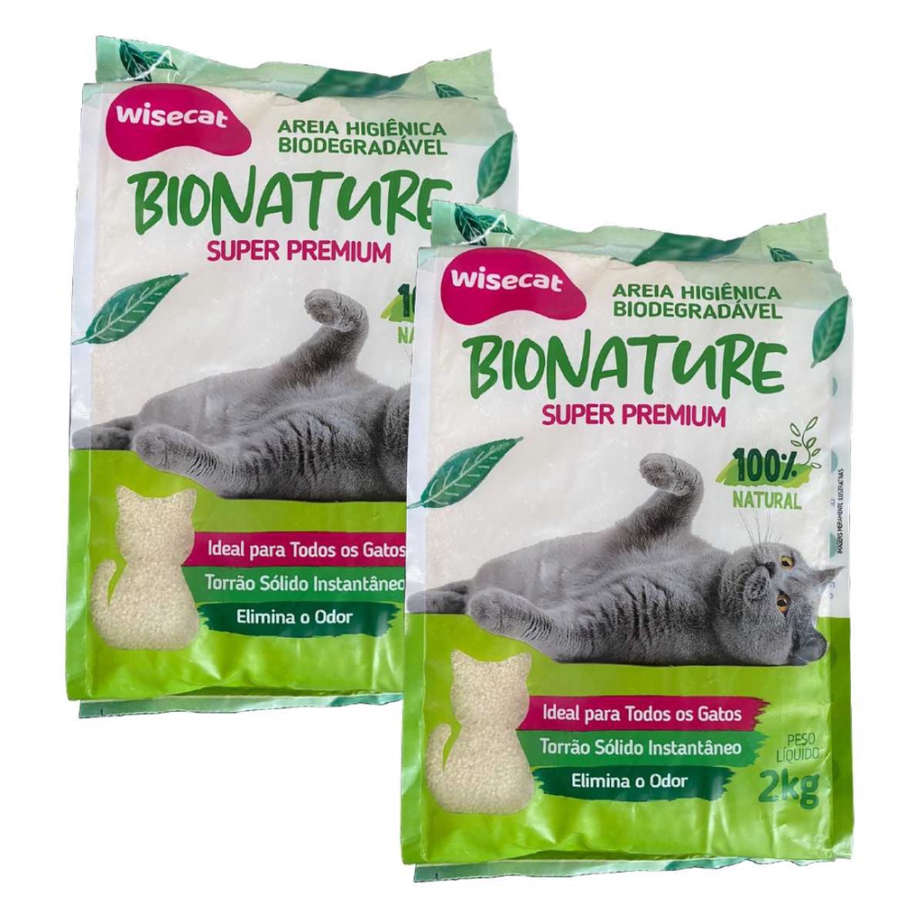 Areia De Mandioca Para Gatos Wisecat 2kg Kit 2Un em Oferta na Shopee