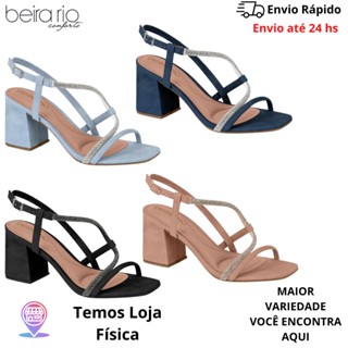 Sandália Feminina Beira Rio Salto Quadrado Tiras Com Strass 8 cm