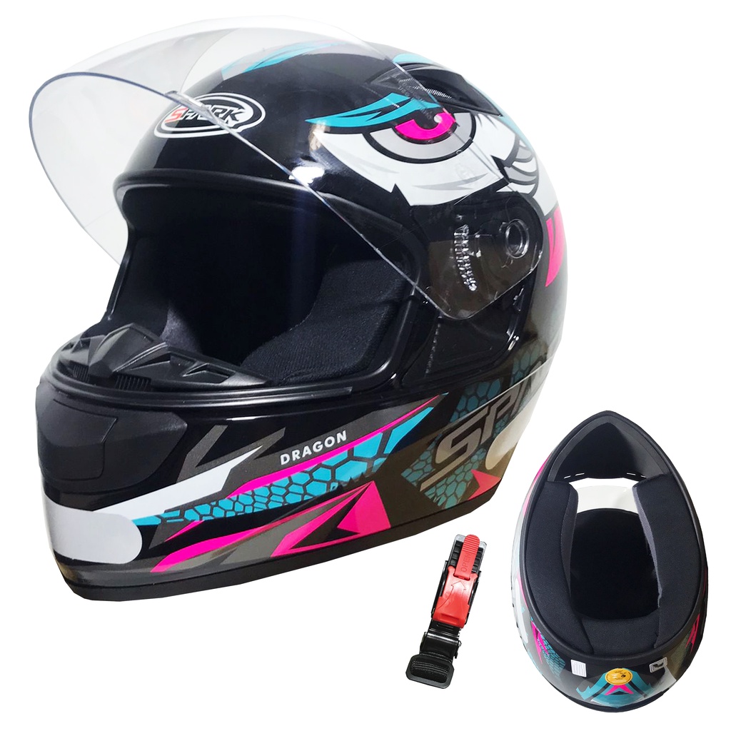 Capacete Ebf Moto Forro Removível Spark Dragon Preto/Tiffany