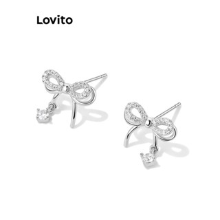 Lovito Brinco com Laço de Zircônia Básico Elegante de Prata Esterlina S925 com Bolsa de Veludo para Presente para Mulheres L69AD016 (Prateado)