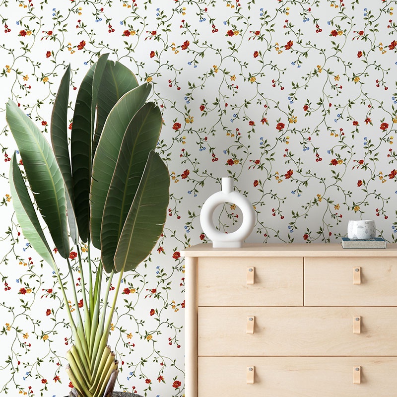 Papel de Parede Adesivo Arabesco Floral Com Fundo Branco 3m