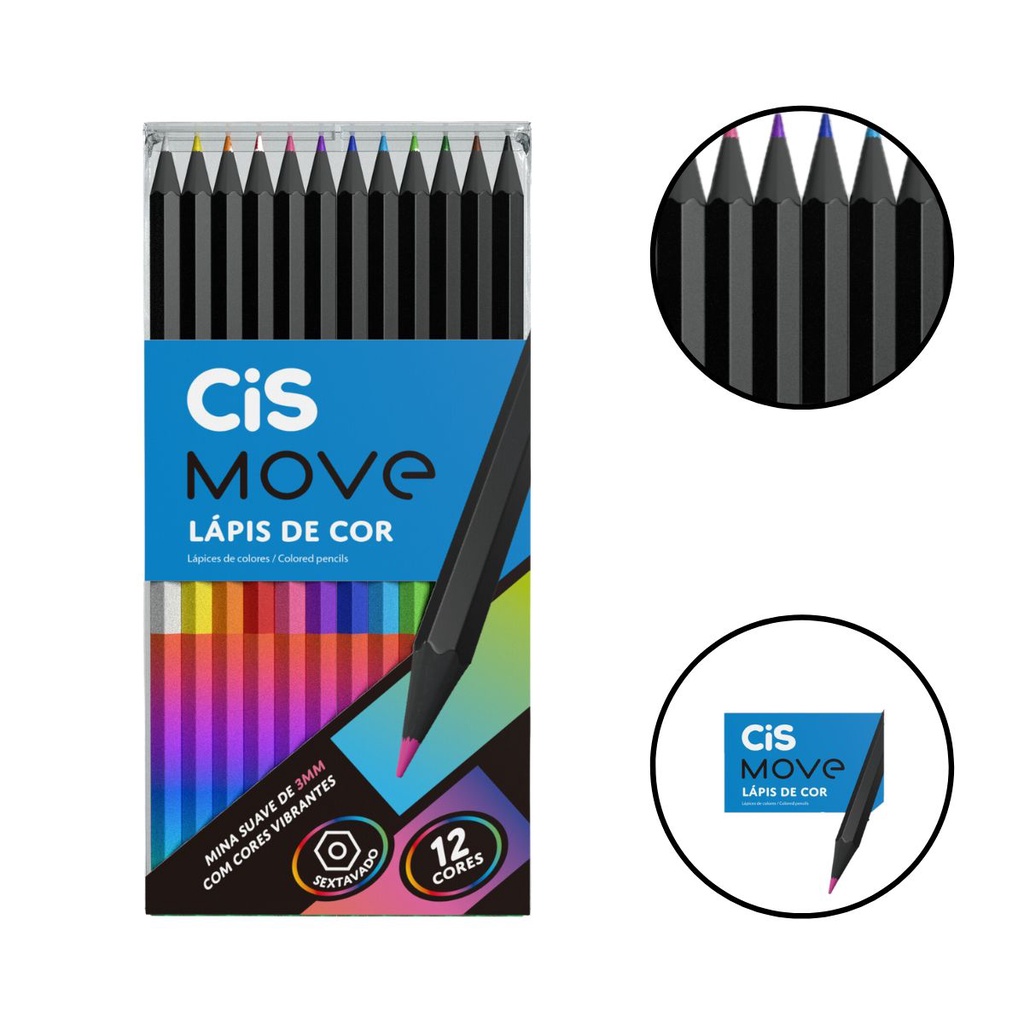 Lápis De Cor Cis Move 12 Cores Cores Vibrantes Triangular em Oferta na Shopee