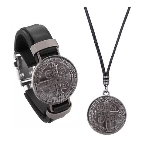 Conjunto Colar Masculino E Pulseira Couro São Bento ref13 em Oferta na Shopee