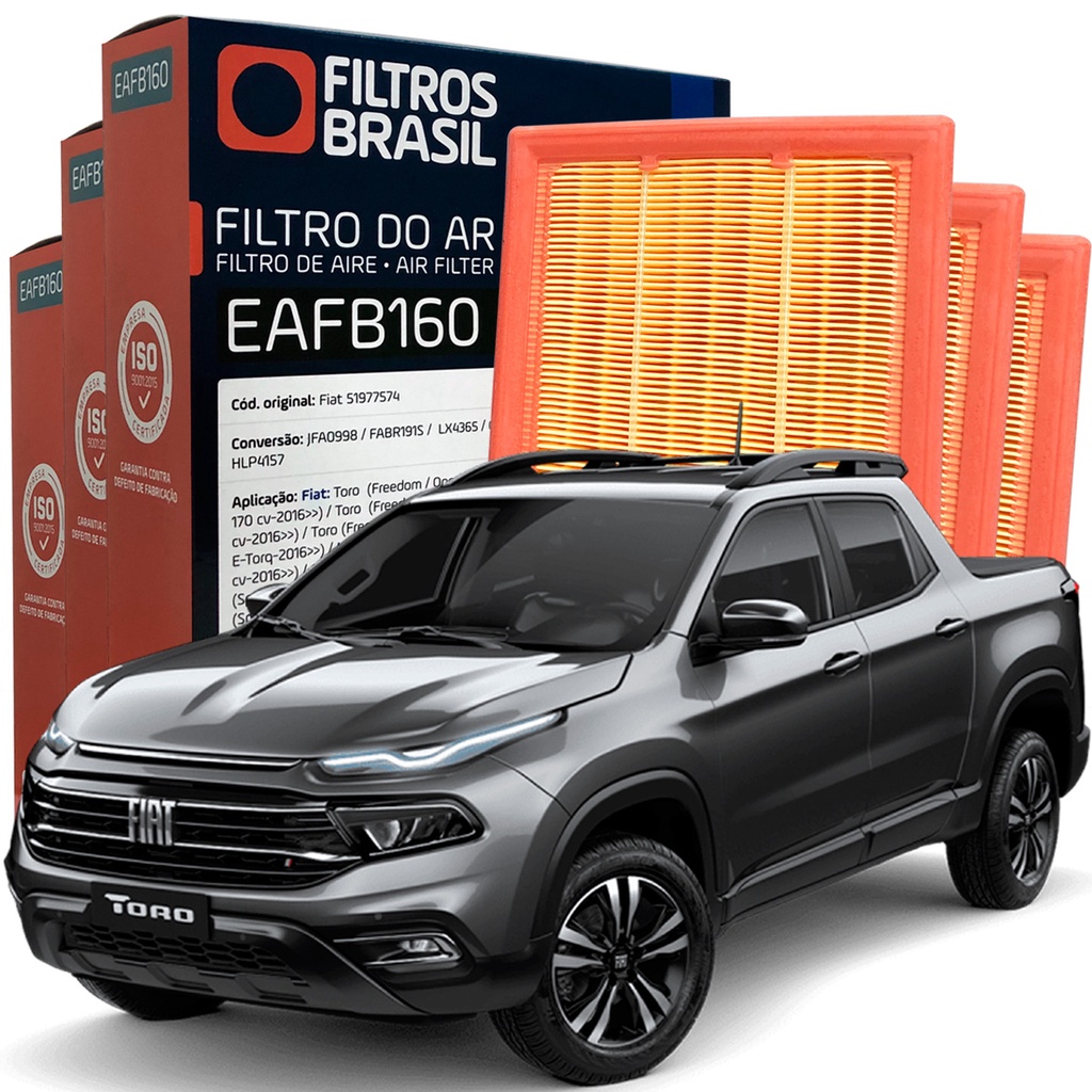 Kit 3 Filtros ar motor Fiat Toro Free Blackjack 2016 a 2022