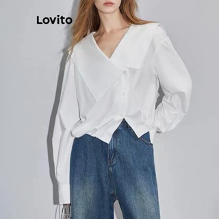 Lovito Blusa Casual Lisa Assimétrica Para Mulheres LNA33069 (Branco)