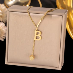 Vnox Letter Pendant Colar Longo Pingente Para Menina Feminina , Ouro 18K Aço Inoxidável Hipoalergênico A-Z Nome
