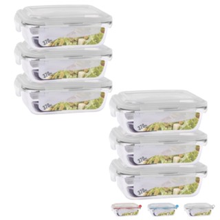 Conjunto 6 Potes com 370ml Vidro Hermético Marmita Fitness