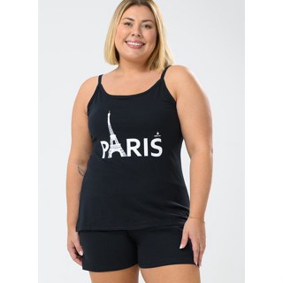Pijama Verão Alcinha Feminino Plus Size de Algodão Paris
