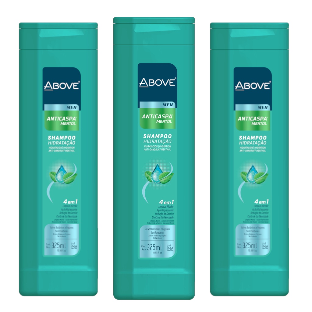 Kit 3 Shampoo Above Masculino Anticaspa Mentol - 325ml