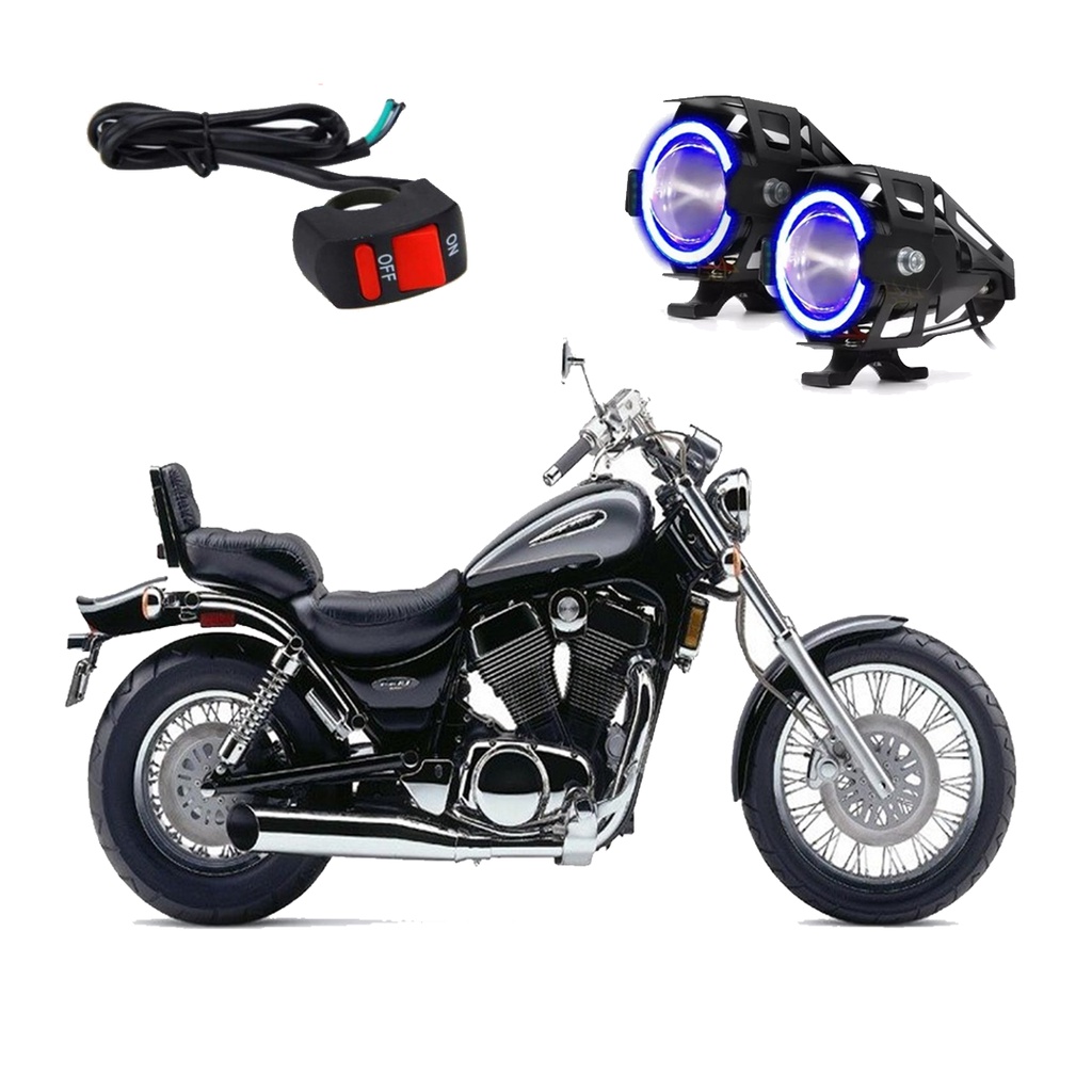 Par Farol de Milha Angel Eye U7 Mini Azul para Moto Suzuki Intruder VS 1400 GLP 1994 1995 1996 1997 1998 1999 até 2022