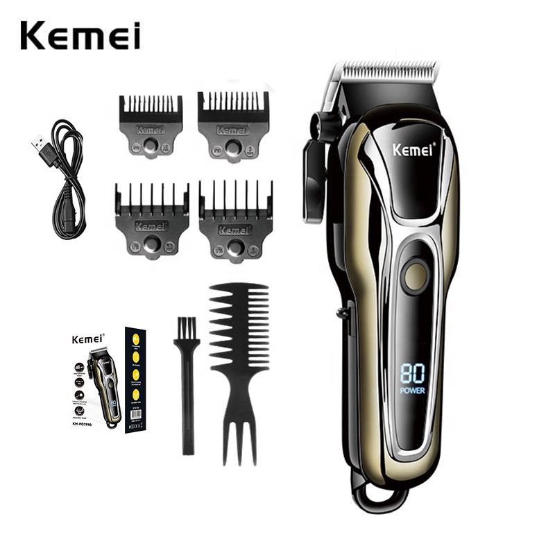 Kemei 1990 Profissional Fade Homens Aparador De Cabelo Máquina De Corte Elétrico Display LCD Barbeiro Cortador De Pentes De Limite Magnética