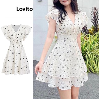 Lovito Casual Vestido Feminino Floral Amarrado de Camada Dupla com Babados L73AD128