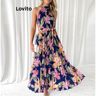 Lovito Vestido Floral Elegante Com Cinto Plissado E Flores Para Mulheres LNL43164