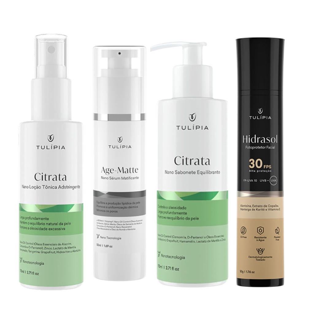 Kit Tulipia Peles Oleosas - Loção Sabonete Sérum Protetor