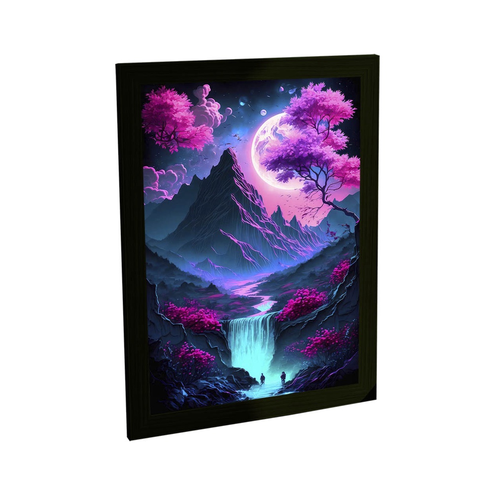Quadro Decorativo Anime Paisagem Cachoeira Montanha Cerejeira V2 Poster Decoração