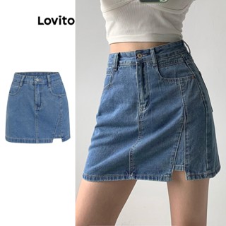 Lovito Casual Saia Jeans Básica com Bolsos para Mulheres L77ED004