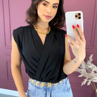 Blusa Regata Feminina Elástico Cintura Decote Profundo Elegante Moda Super Envio ! ! 0058