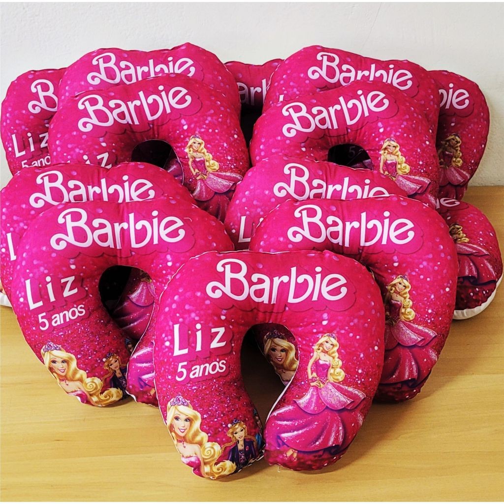 5 Almofadas de Pescoço Pequena Barbie Personalizada Festas Lembrancinhas Batizados Aniversário Almofada