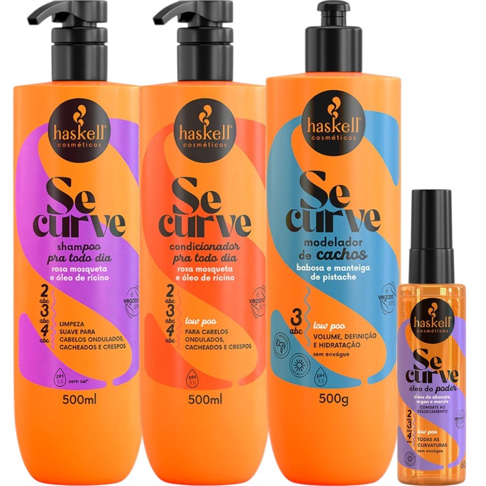 Kit Se Curve Shampoo + Cond + Modelador De Cachos 500ml + Sérum Óleo Haskell